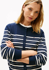 Tommy Hilfiger Womens Striped Fine Knit Cardigan, Navy