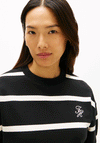 Tommy Hilfiger Womens Script Striped Sweatshirt, Black