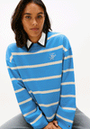 Tommy Hilfiger Womens Script Striped Sweatshirt, Blue