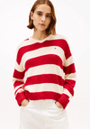 Tommy Hilfiger Womens Rugby Striped V Neck Jumper, Red