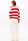 Tommy Hilfiger Womens Rugby Striped V Neck Jumper, Red