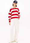 Tommy Hilfiger Womens Rugby Striped V Neck Jumper, Red
