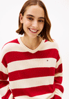 Tommy Hilfiger Womens Rugby Striped V Neck Jumper, Red