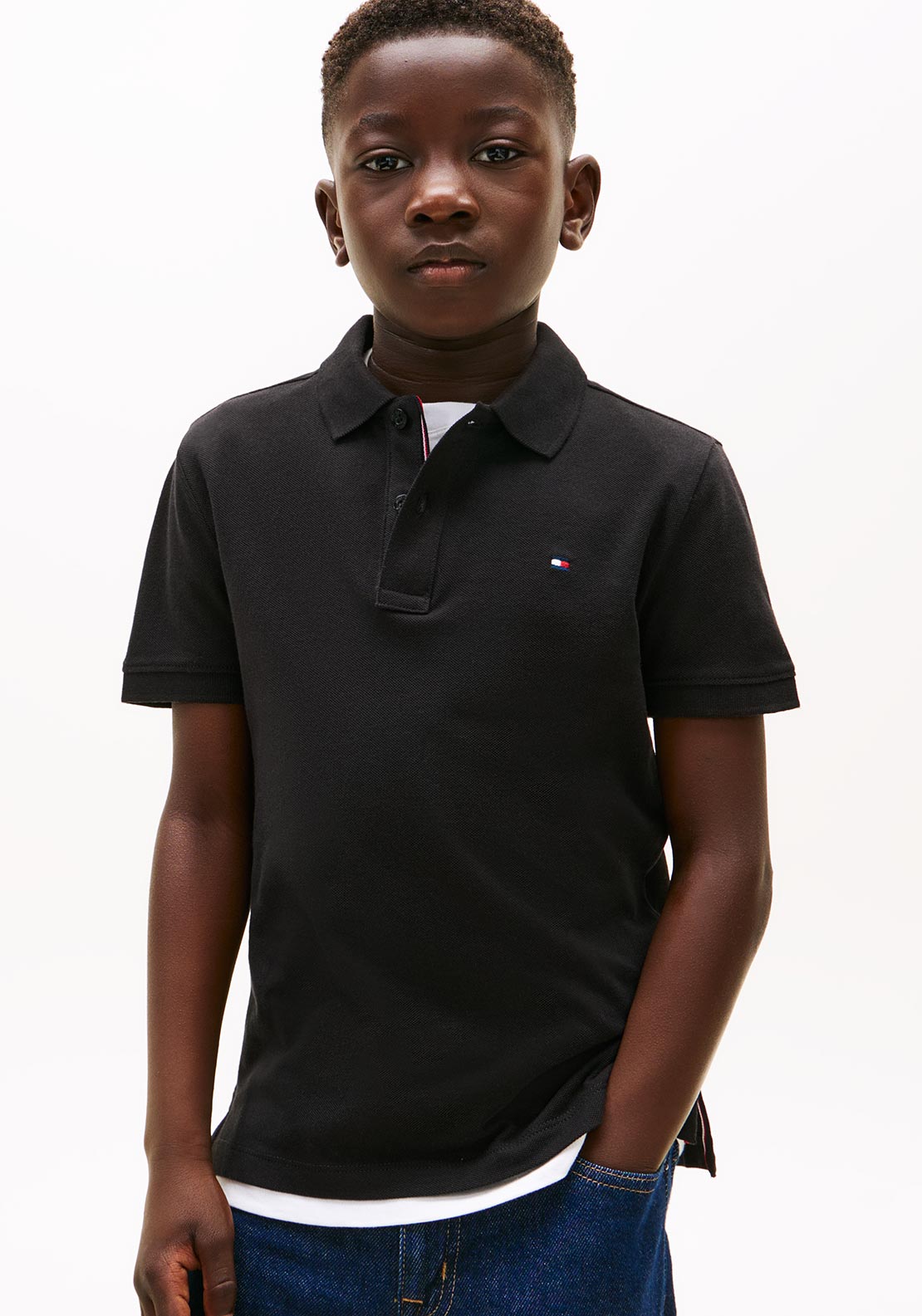Tommy Hilfiger Boy Short Sleeve Polo, Black