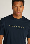 Tommy Jeans Linear Gold Logo T-Shirt, Dark Night Navy
