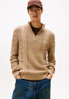 Tommy Jeans Cable Knit Quarter Zip Sweater, Taupe