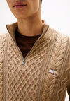 Tommy Jeans Cable Knit Quarter Zip Sweater, Taupe