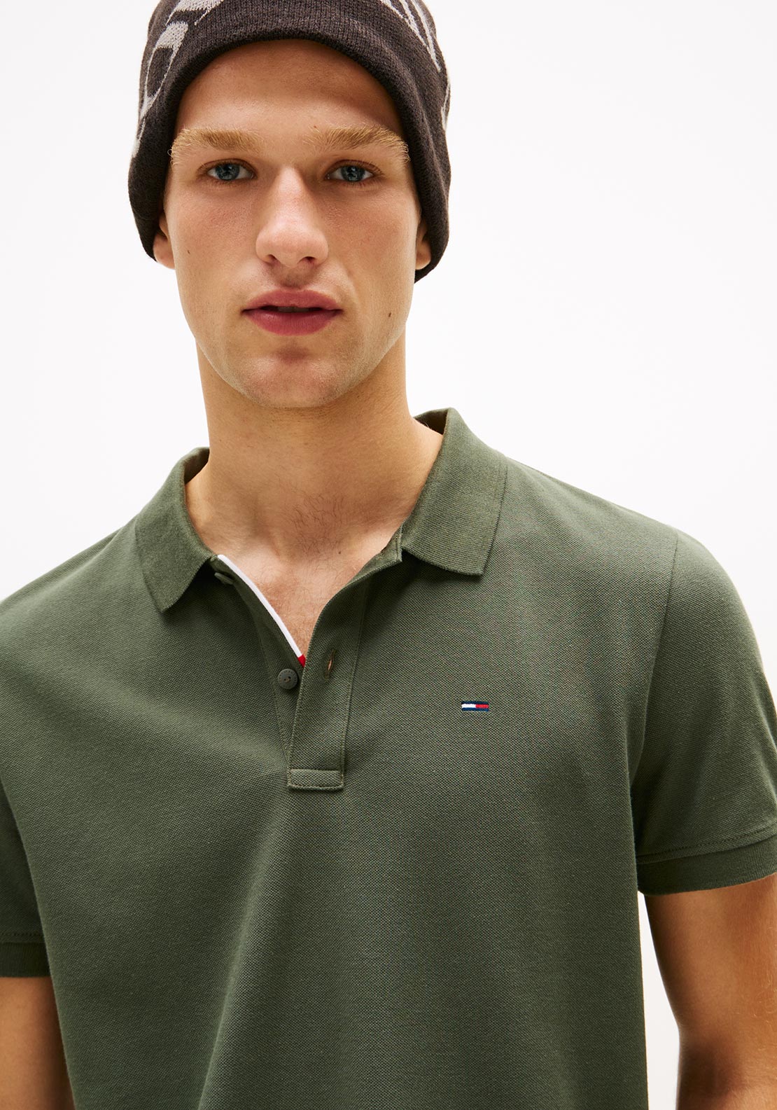 Tommy Jeans Slim Placket Polo Shirt, Pewter Green