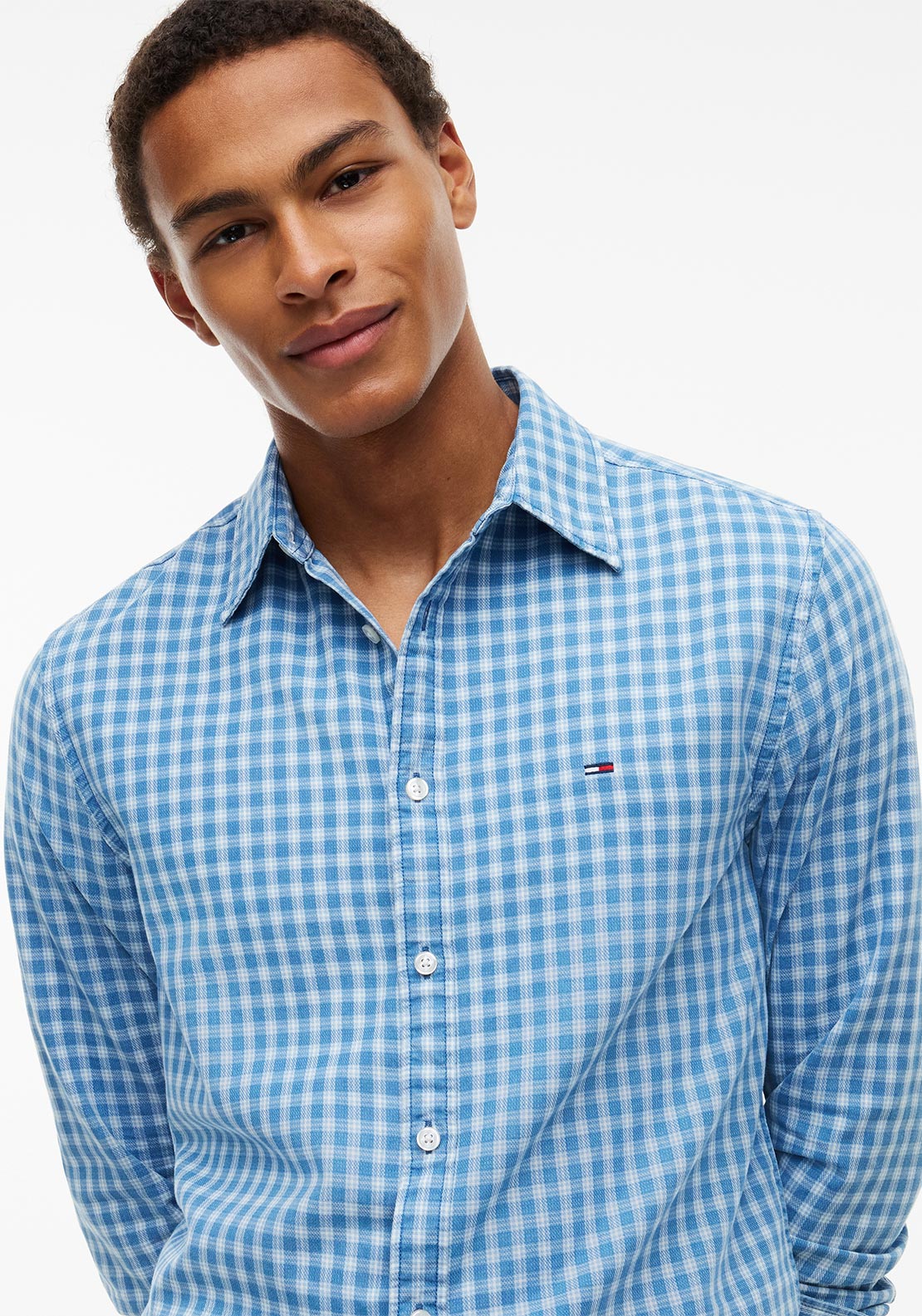 Tommy Jeans Dobby Small Check Shirt, Westside Blue