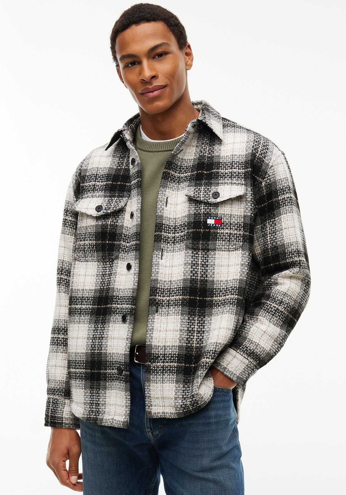 Tommy Jeans Check Overshirt, Black