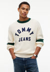 Tommy Jeans Classic Logo Appliqué Sweater, Cream & Green Multi