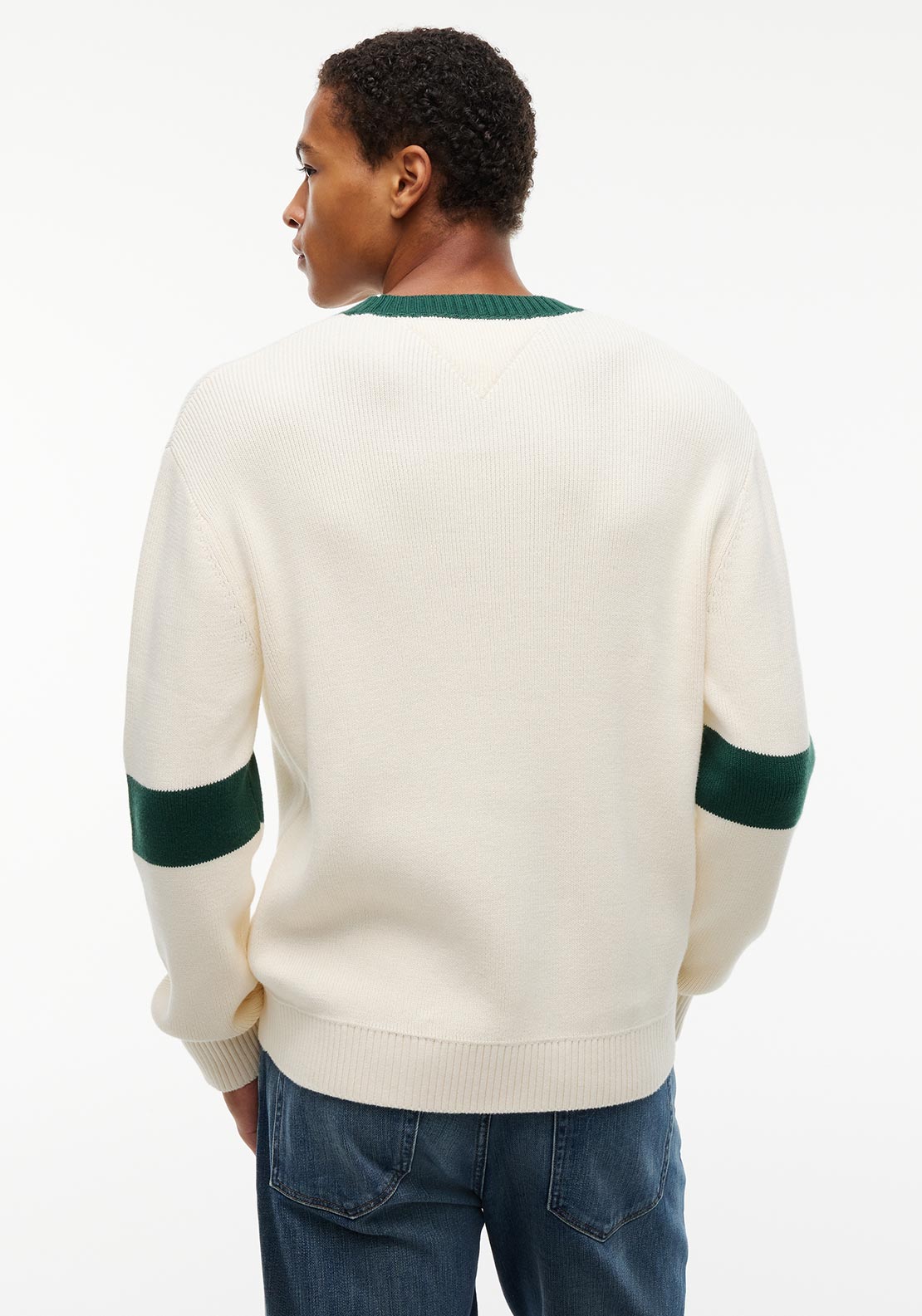 Tommy Jeans Classic Logo Appliqué Sweater, Cream & Green Multi