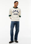 Tommy Jeans Classic Logo Appliqué Sweater, Cream & Green Multi