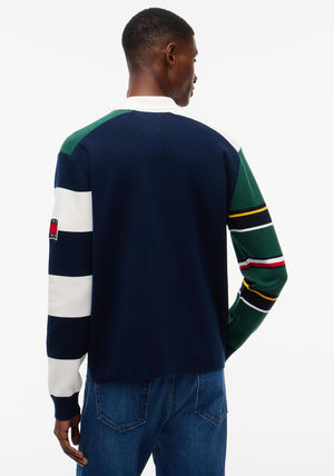 Tommy Jeans Colour-Blocked Rugby Shirt, Dark Blue Multi