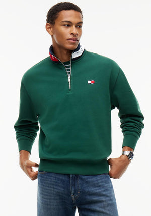 Tommy Jeans Branded Collar Quarter Zip Sweatshirt, Velvet Green