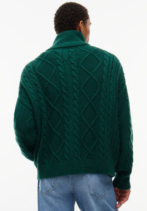 Tommy Jeans Heavy Cable Knit Full Zip Cardigan, Velvet Green