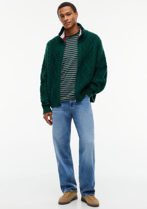 Tommy Jeans Heavy Cable Knit Full Zip Cardigan, Velvet Green