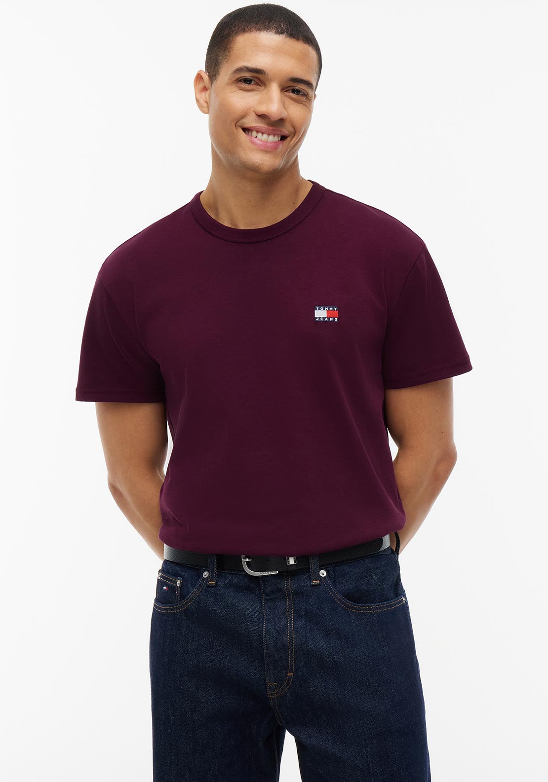 Tommy Jeans Badge Crew Neck T-Shirt, Purple Berry