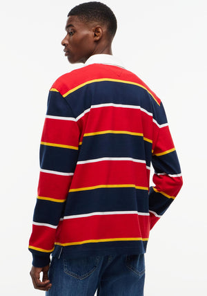 Tommy Jeans Badge Striped Rugby Shirt, Red Multi