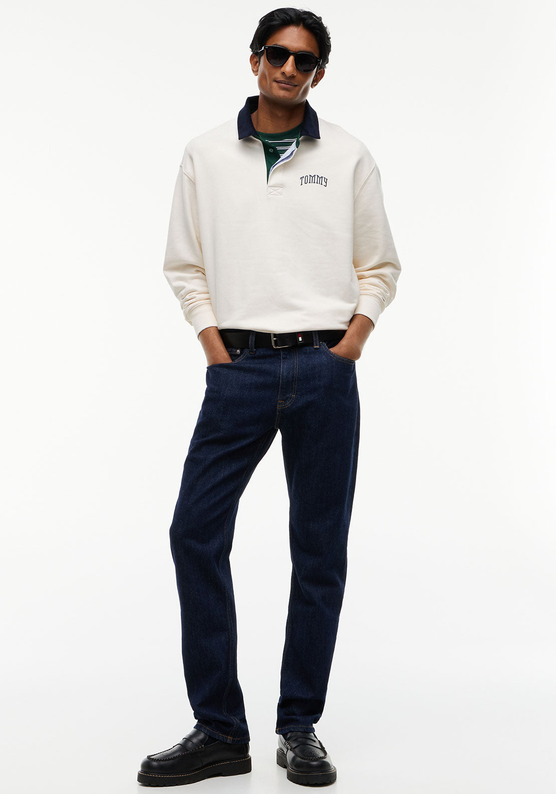 Tommy Jeans Contrast Collar Relaxed Rugby Sweatshirt, Off White Multi