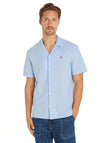 Tommy Jeans Linen Blend Camp Shirt, Moderate Blue