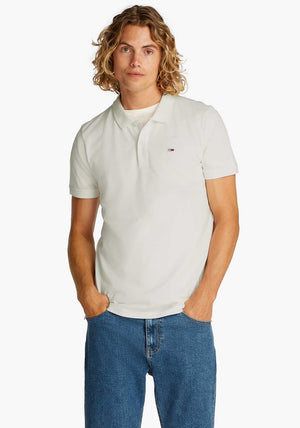 Tommy Jeans Slim Placket Polo Shirt, Ecru