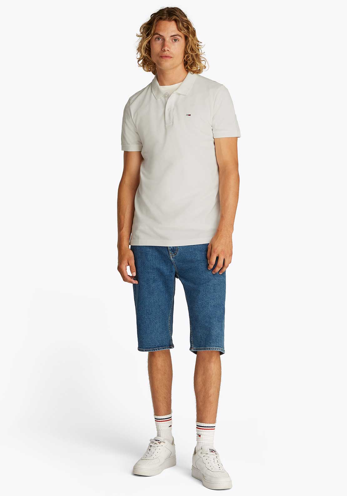 Tommy Jeans Slim Placket Polo Shirt, Ecru