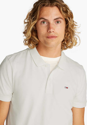 Tommy Jeans Slim Placket Polo Shirt, Ecru