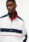 Tommy Jeans Colour Blocked Quarter Zip Sweatshirt, Ecru & Navy