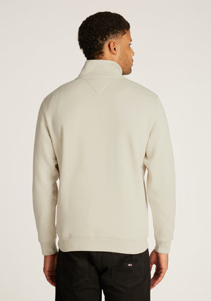 Tommy Jeans Badge Quarter Zip Sweatshirt, Newsprint Beige