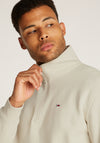 Tommy Jeans Badge Quarter Zip Sweatshirt, Newsprint Beige