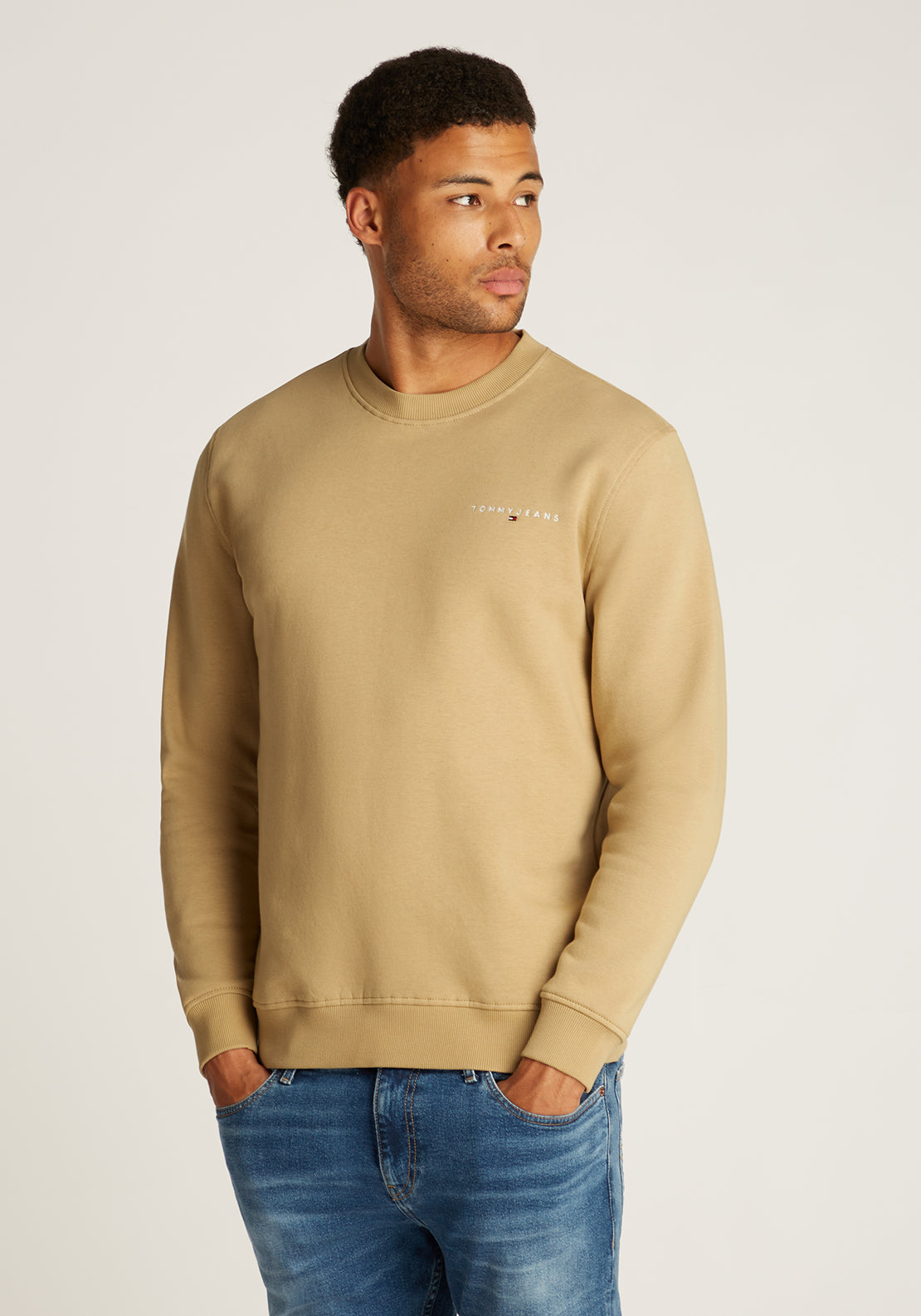 Tommy Jeans Linear Logo Crew Neck Sweatshirt, Sand