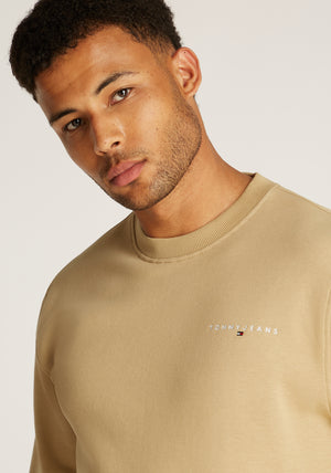 Tommy Jeans Linear Logo Crew Neck Sweatshirt, Sand
