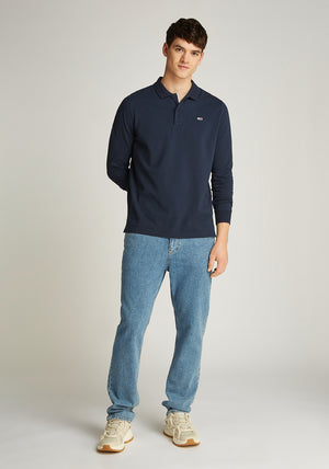 Tommy Jeans Long Sleeve Polo Shirt, Dark Night Navy