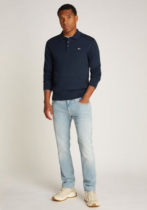 Tommy Jeans Essential Long Sleeve Polo Sweater, Dark Night Navy