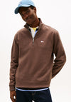 Tommy Jeans Badge Quarter Zip Sweatshirt, Walnut Brown