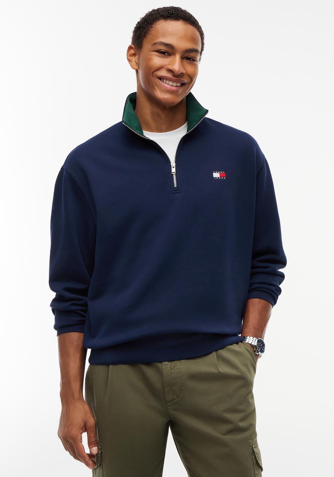 Tommy Jeans Branded Collar Quarter Zip Sweatshirt, Navy