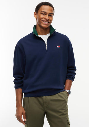 Tommy Jeans Branded Collar Quarter Zip Sweatshirt, Navy