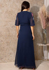 Hope & Ivy Gisela Embroidered Flutter Sleeve Maxi Wrap Dress, Navy