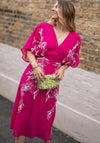 Hope & Ivy Christine Embroidered Flutter Sleeve Midi Dress, Magenta