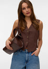 Vero Moda Caia Linen Waistcoat, Chocolate Brown