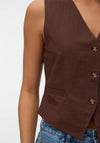 Vero Moda Caia Linen Waistcoat, Chocolate Brown