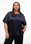 Vero Moda Curve Merle Round Neck Satin Top, Navy Blazer