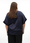 Vero Moda Curve Merle Round Neck Satin Top, Navy Blazer