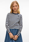 Vero Moda Girl Stripe Long Sleeve Cropped Top, Navy Blazer