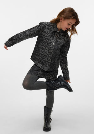 Vero Moda Girl Lenora Hayden Leopard Denim Shirt, Grey
