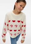 Vero Moda Girl Candycane Knit Long Sleeve Jumper, Cream
