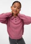 Vero Moda Girl Long Sleeve Polo Neck Knit Sweater, Pink