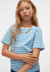 Vero Moda Girl Vilma Stripe Short Sleeve Tee, Azure Blue
