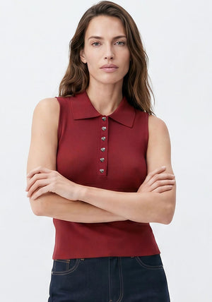 Vero Moda Rally Sleeveless Ribbed Top, Wine